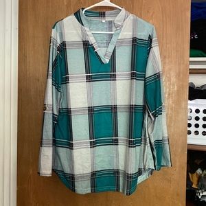 V Neck Plaid Blouse European Sized